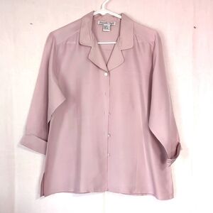Vintage Samantha Taylor Mauve Silk 3/4 Sleeve Button Up Size 14